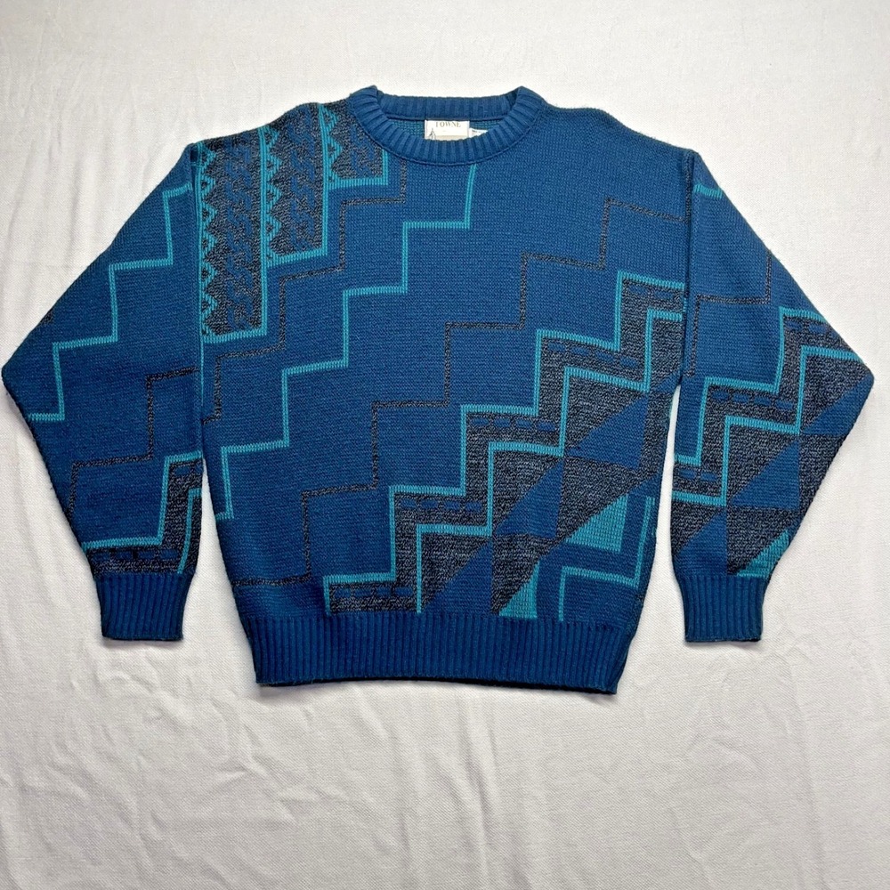 ViTG London Fog Sweater  Large Diamond Pattern Knit Made in USA Grunge Retro Hip